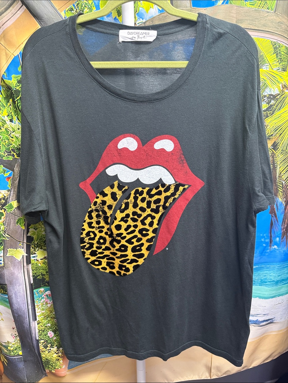Daydreamer X Free People Rolling Stones Flocked Leopard Tongue Tee Ash L - Picture 10 of 11